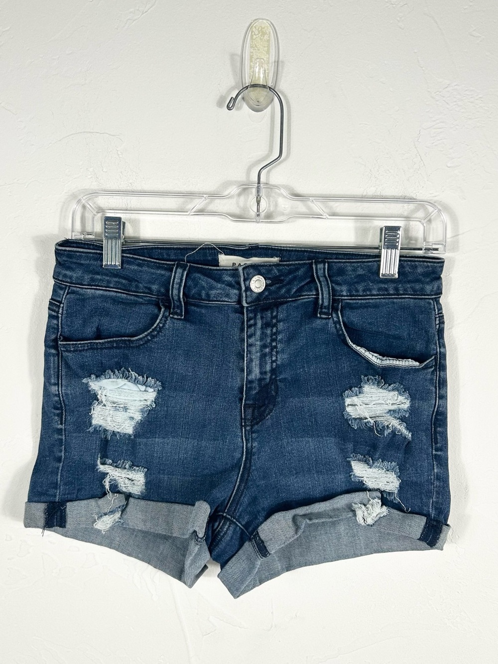 PacSun Super Stretch Shortie Distressed Denim Cuffed Shorts Women's Size 28